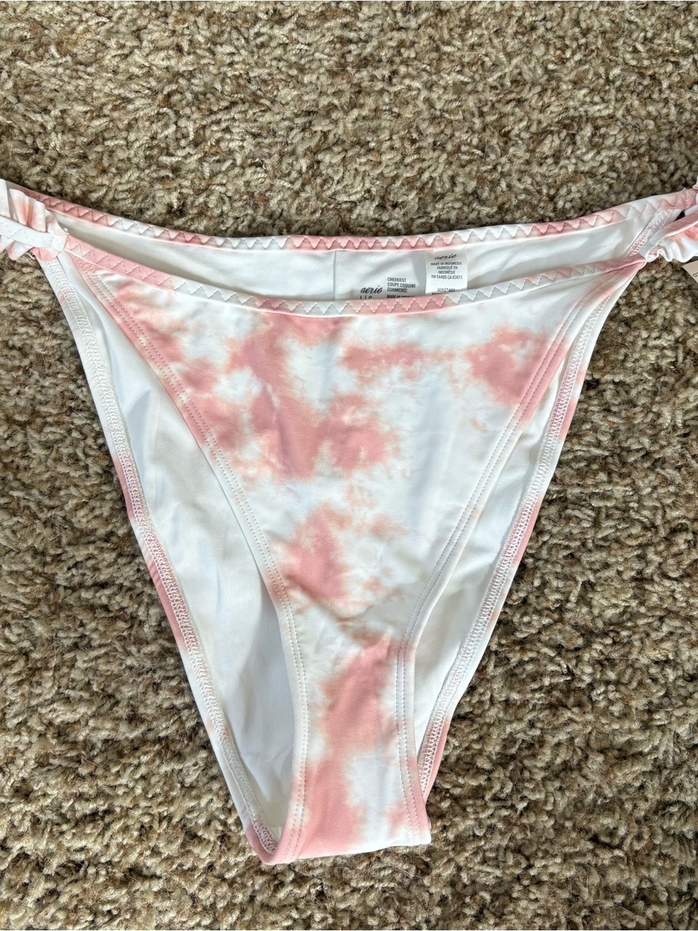 NWT aerie women’s size large cheekiest pink & white tie dye bikini bottoms